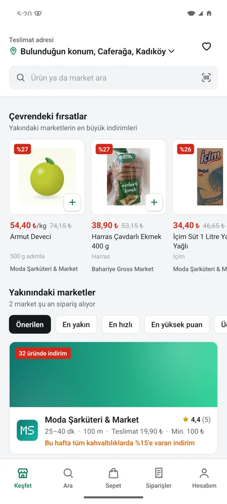 TİCİ Market uygulaması keşfet ekranı